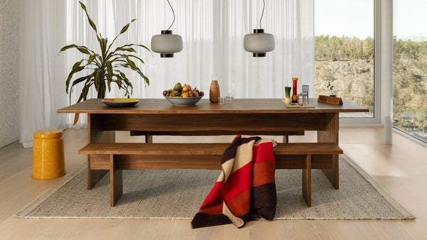 Bookmatch Table 275 cm / 108.3 in + Benches Walnut by Philippe Malouin - Hem