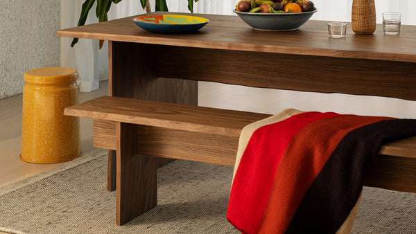 Bookmatch Table 275 cm / 108.3 in + Benches Walnut by Philippe Malouin - Hem