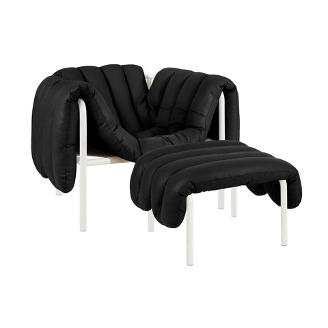 Puffy Lounge Chair + Ottoman Black Leather / Cream