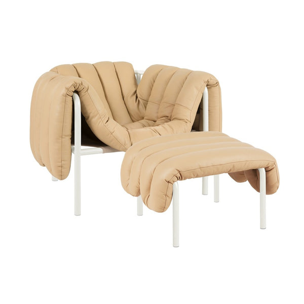 Puffy Lounge Chair + Ottoman Sand Leather / Cream