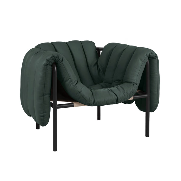 Puffy Lounge Chair Dark Green Leather / Black Grey