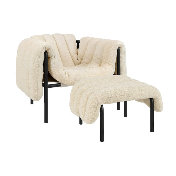 Puffy Lounge Chair + Ottoman Eggshell / Black Grey