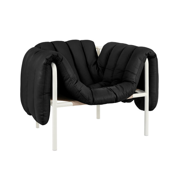 Puffy Lounge Chair Black Leather / Cream