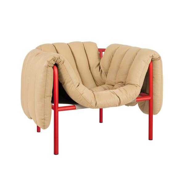 Puffy Lounge Chair Sand Leather / Traffic Red