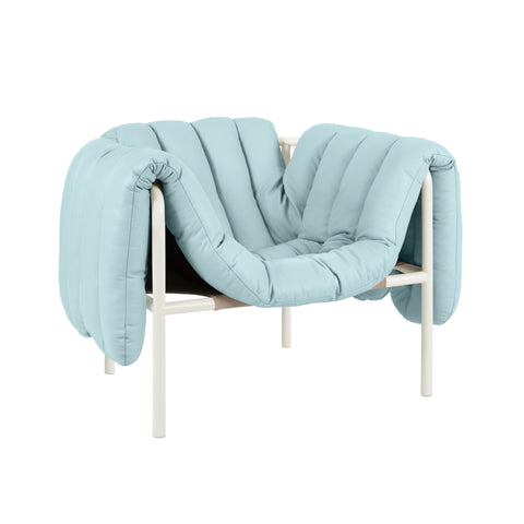 Puffy Lounge Chair Light Blue Leather / Cream