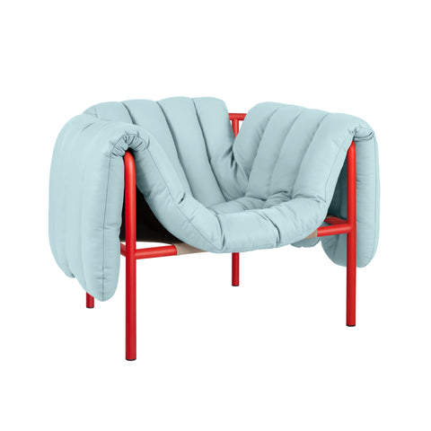 Puffy Lounge Chair Light Blue Leather / Traffic Red