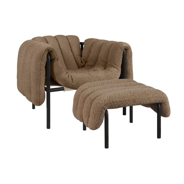 Puffy Lounge Chair + Ottoman Sawdust / Black Grey