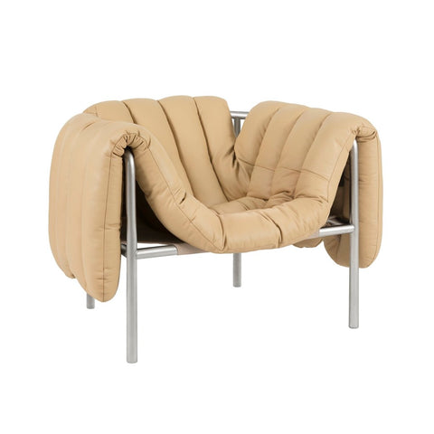 Puffy Lounge Chair Sand Leather / Stainless