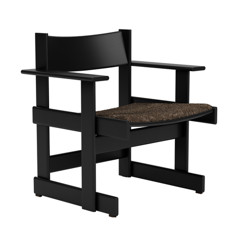 Bullnose Lounge Chair Black / Taupe Sheepskin Seat Pad UK